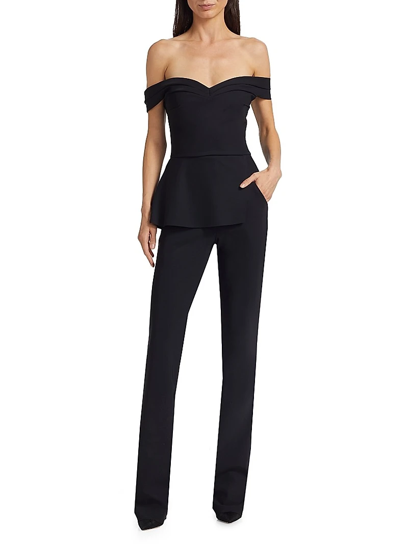 Radonna Jersey Off-The-Shoulder Peplum Jumpsuit