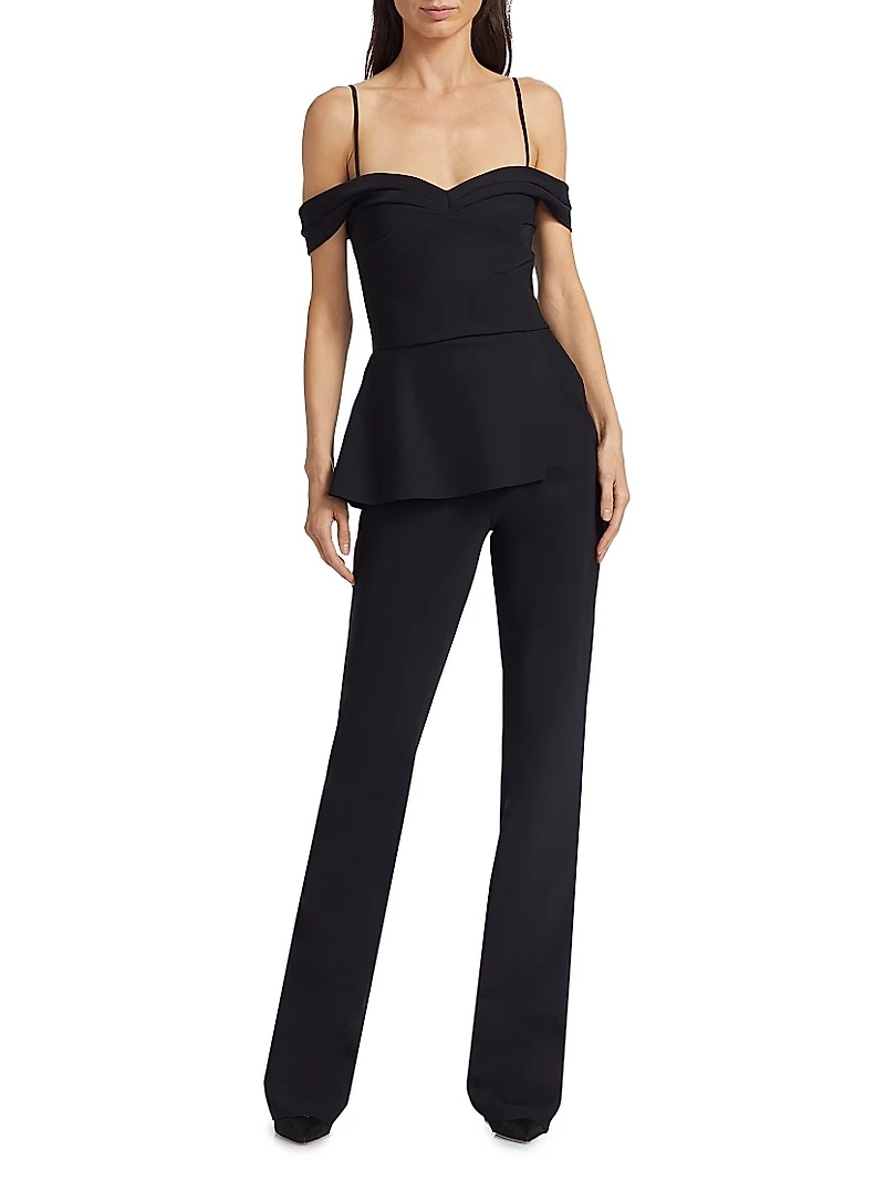 Radonna Jersey Off-The-Shoulder Peplum Jumpsuit