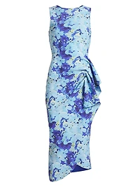 Wang Floral Ruched Sleeveless Midi-Dress