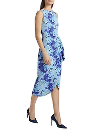 Wang Floral Ruched Sleeveless Midi-Dress