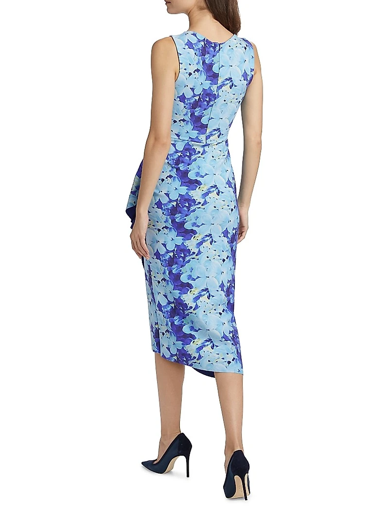 Wang Floral Ruched Sleeveless Midi-Dress