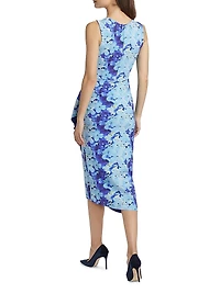 Wang Floral Ruched Sleeveless Midi-Dress
