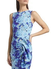 Wang Floral Ruched Sleeveless Midi-Dress