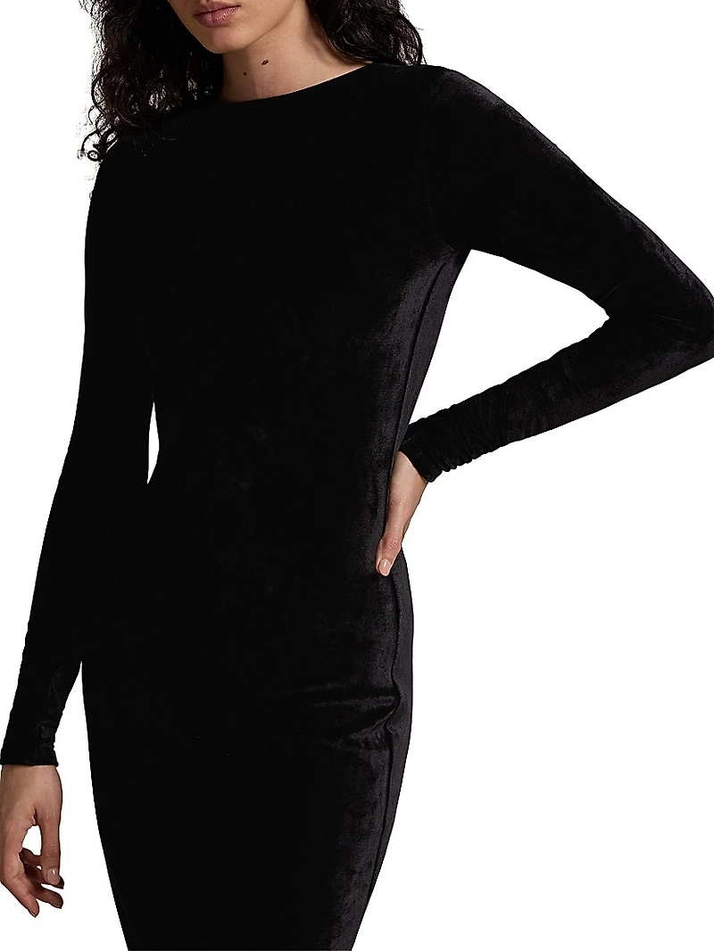 Stretch Velvet Scoopback Midi-Dress