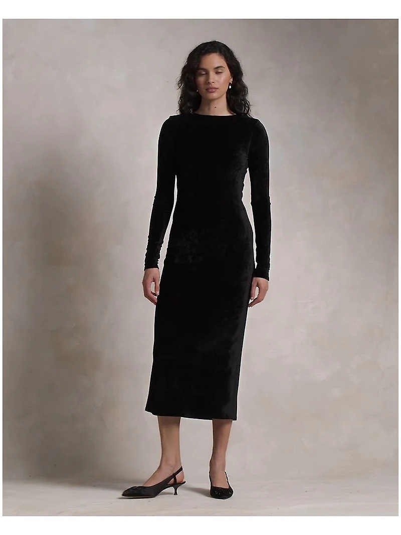 Stretch Velvet Scoopback Midi-Dress
