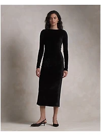 Stretch Velvet Scoopback Midi-Dress