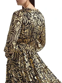 The Francesca Metallic Burnout Tiered Midi-Dress