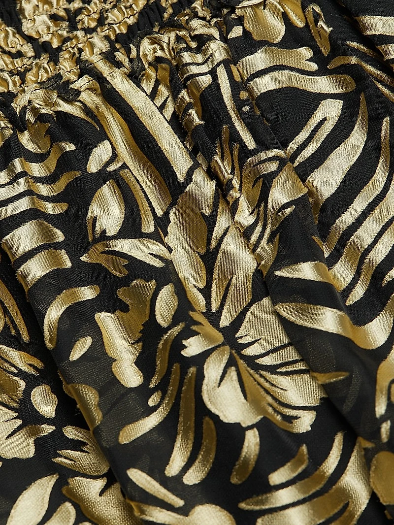 The Francesca Metallic Burnout Tiered Midi-Dress