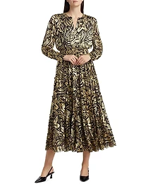 The Francesca Metallic Burnout Tiered Midi-Dress