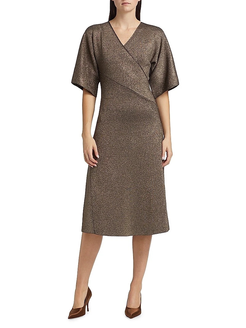 The Everly Metallic Knit Wrap Midi-Dress