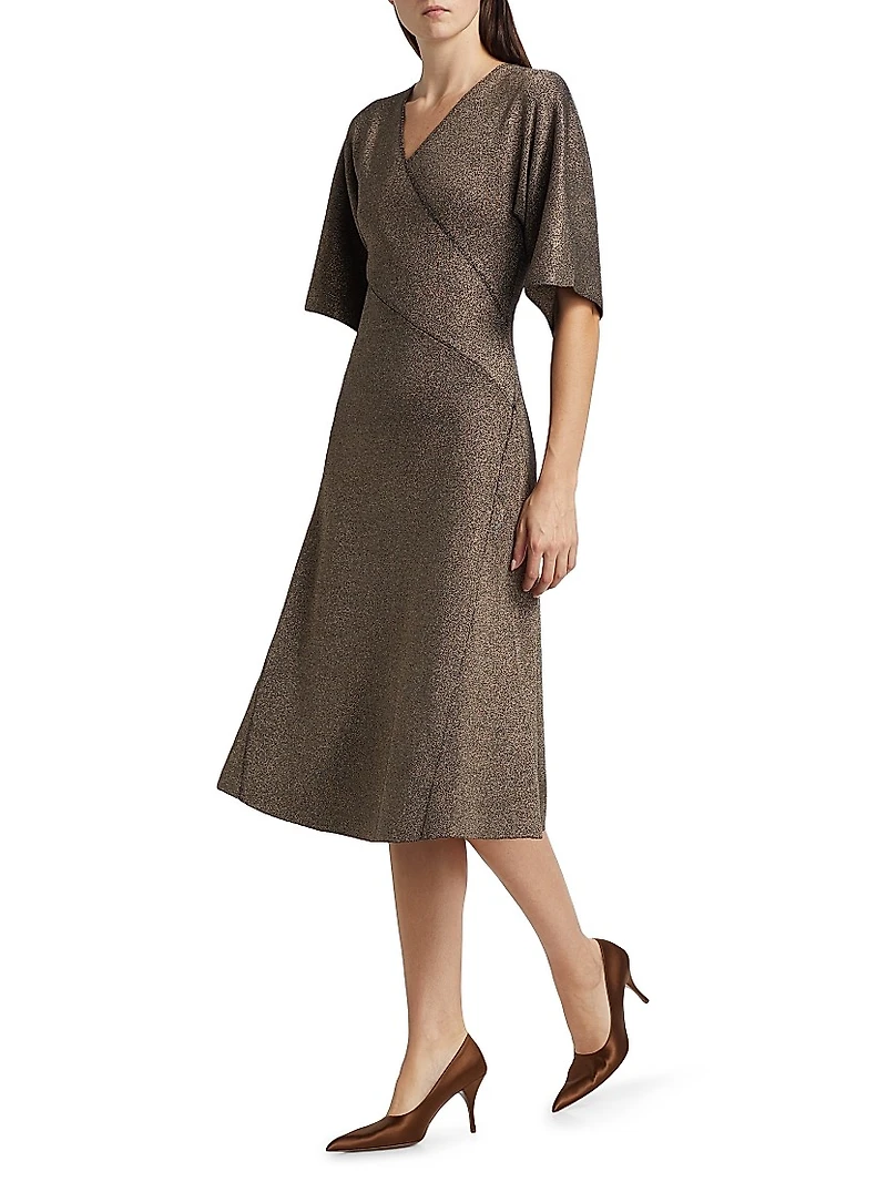 The Everly Metallic Knit Wrap Midi-Dress