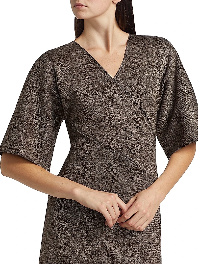 The Everly Metallic Knit Wrap Midi-Dress