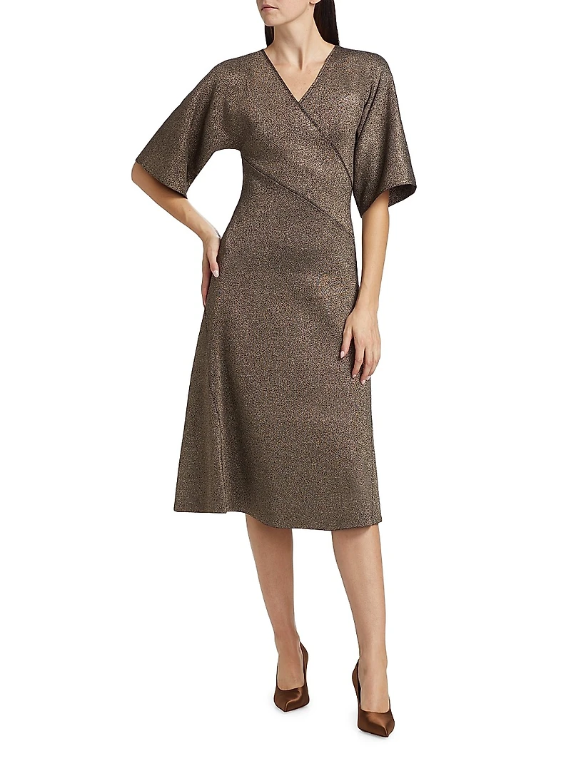 The Everly Metallic Knit Wrap Midi-Dress