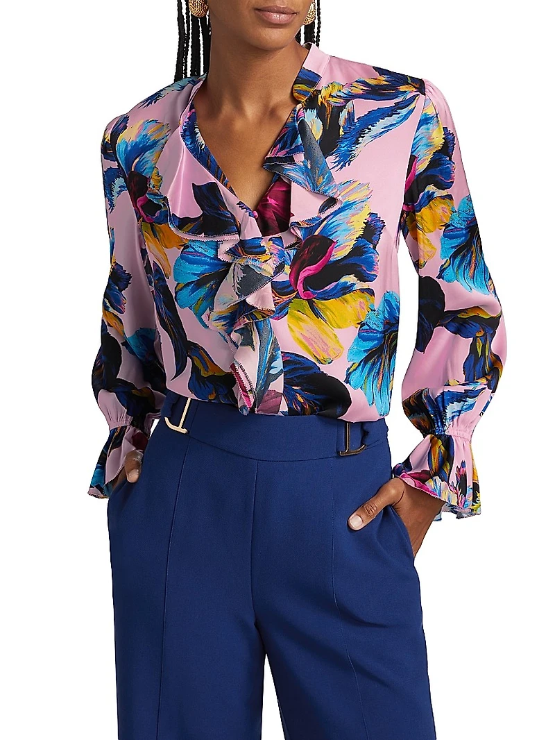 The Minne Daphne Garden Floral Silk Blouse