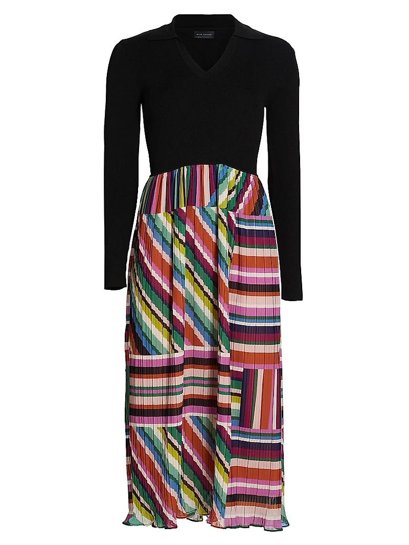 Mave Mix Media Pleated Midi-Dress