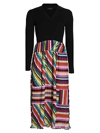 Mave Mix Media Pleated Midi-Dress