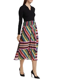 Mave Mix Media Pleated Midi-Dress