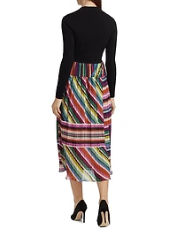 Mave Mix Media Pleated Midi-Dress