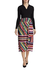 Mave Mix Media Pleated Midi-Dress