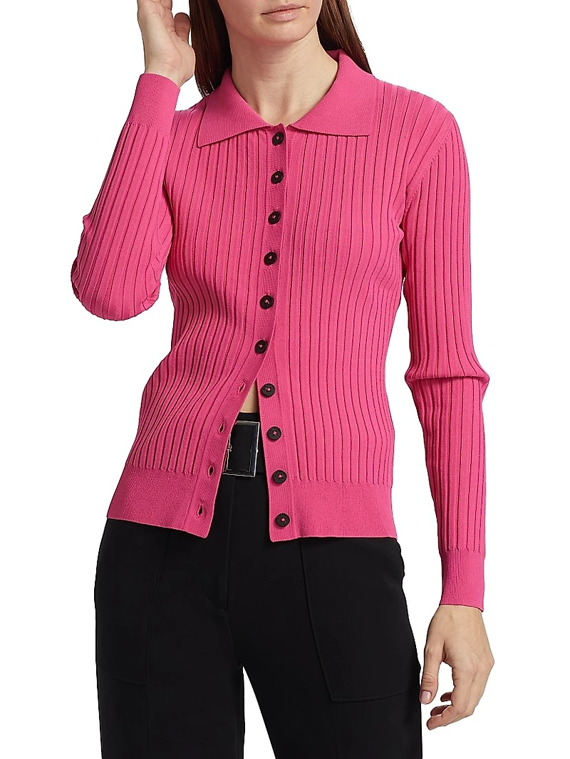 Mariella Rib-Knit Polo Cardigan