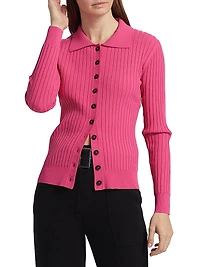 Mariella Rib-Knit Polo Cardigan