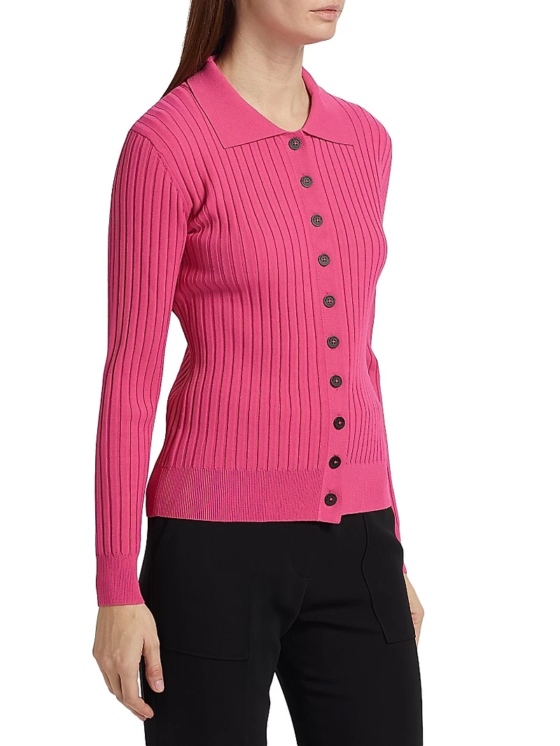 Mariella Rib-Knit Polo Cardigan