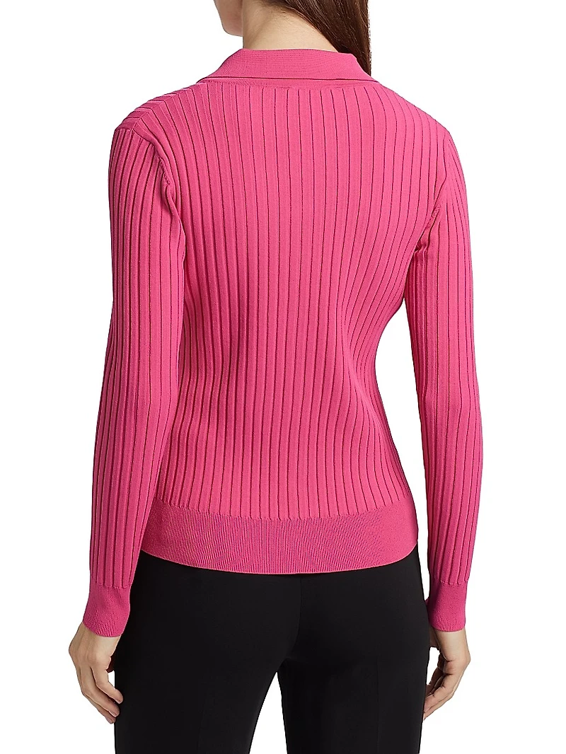 Mariella Rib-Knit Polo Cardigan