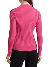 Mariella Rib-Knit Polo Cardigan