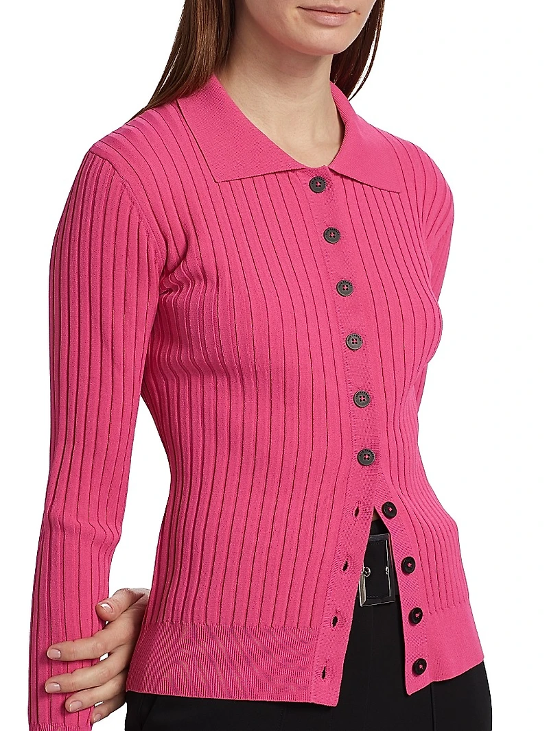 Mariella Rib-Knit Polo Cardigan