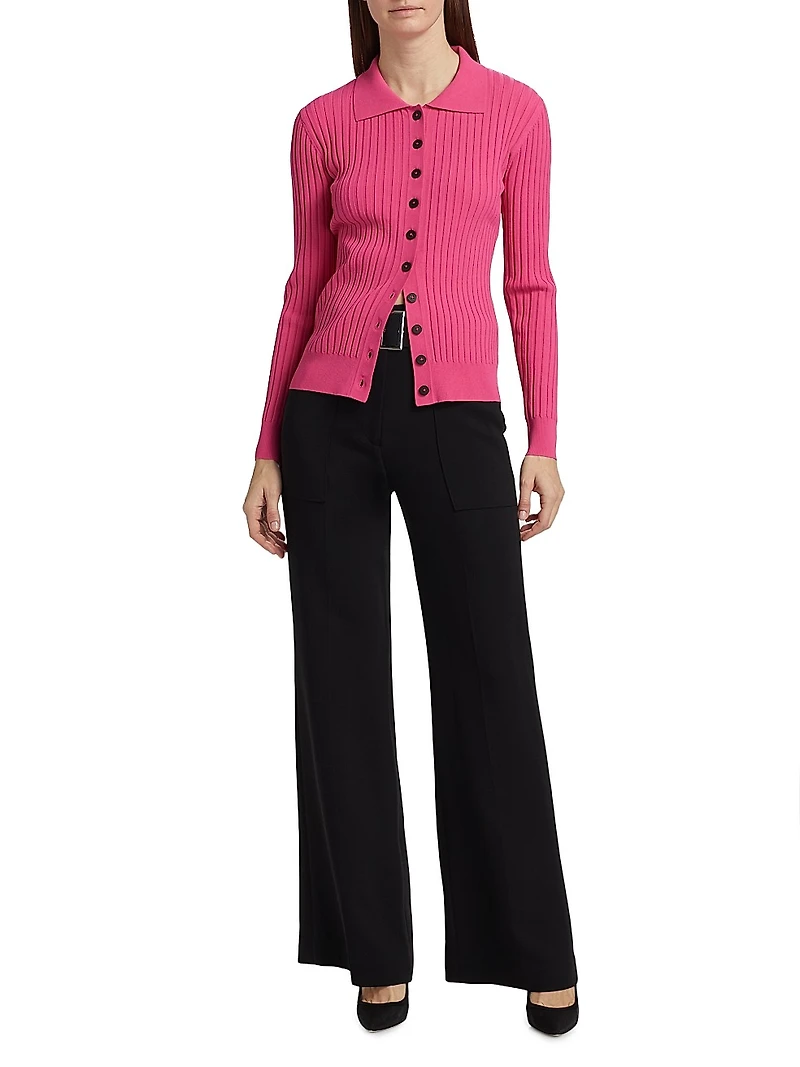 Mariella Rib-Knit Polo Cardigan