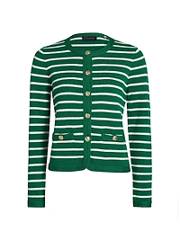 Makena Striped Wool-Cashmere Crewneck Cardigan