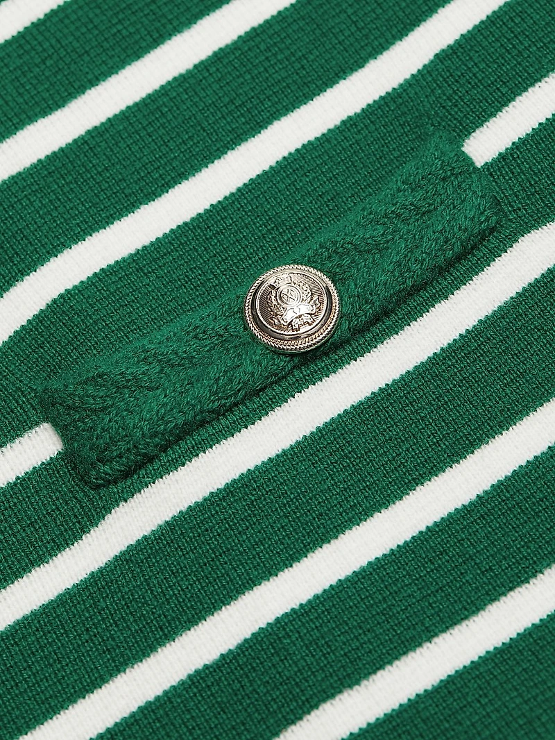 Makena Striped Wool-Cashmere Crewneck Cardigan