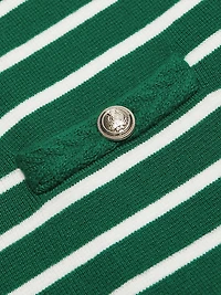 Makena Striped Wool-Cashmere Crewneck Cardigan