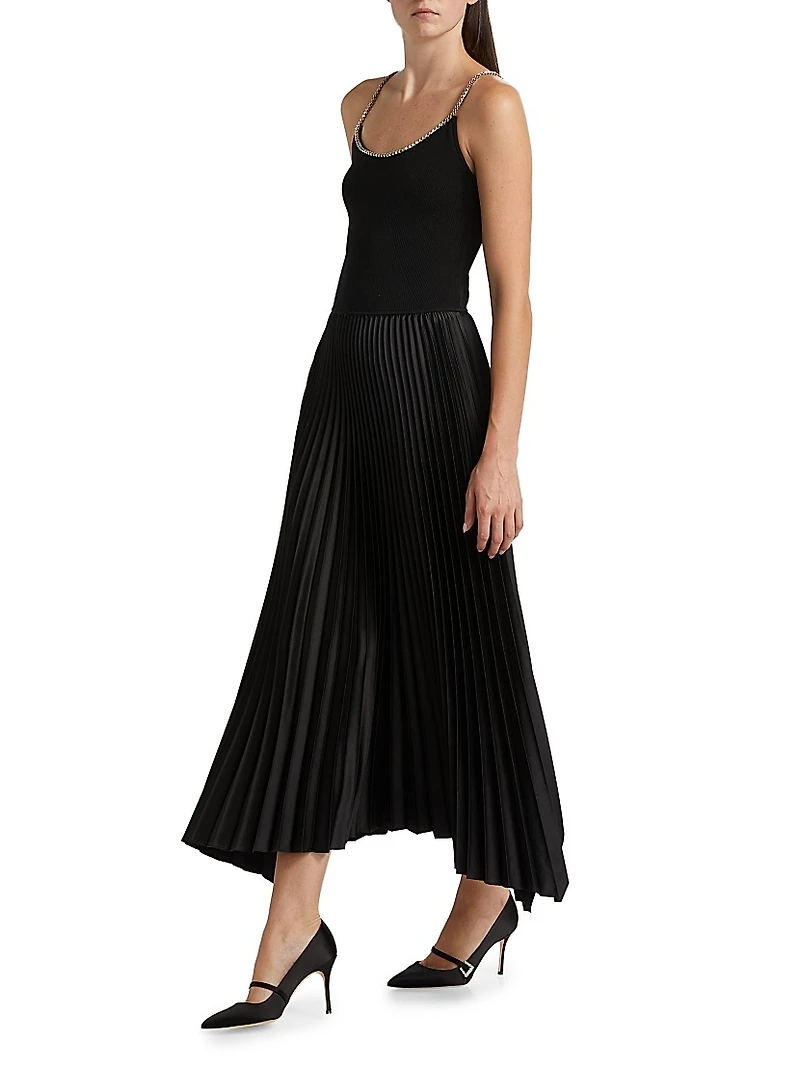 Mave Embellished Pleated Midi-Dress