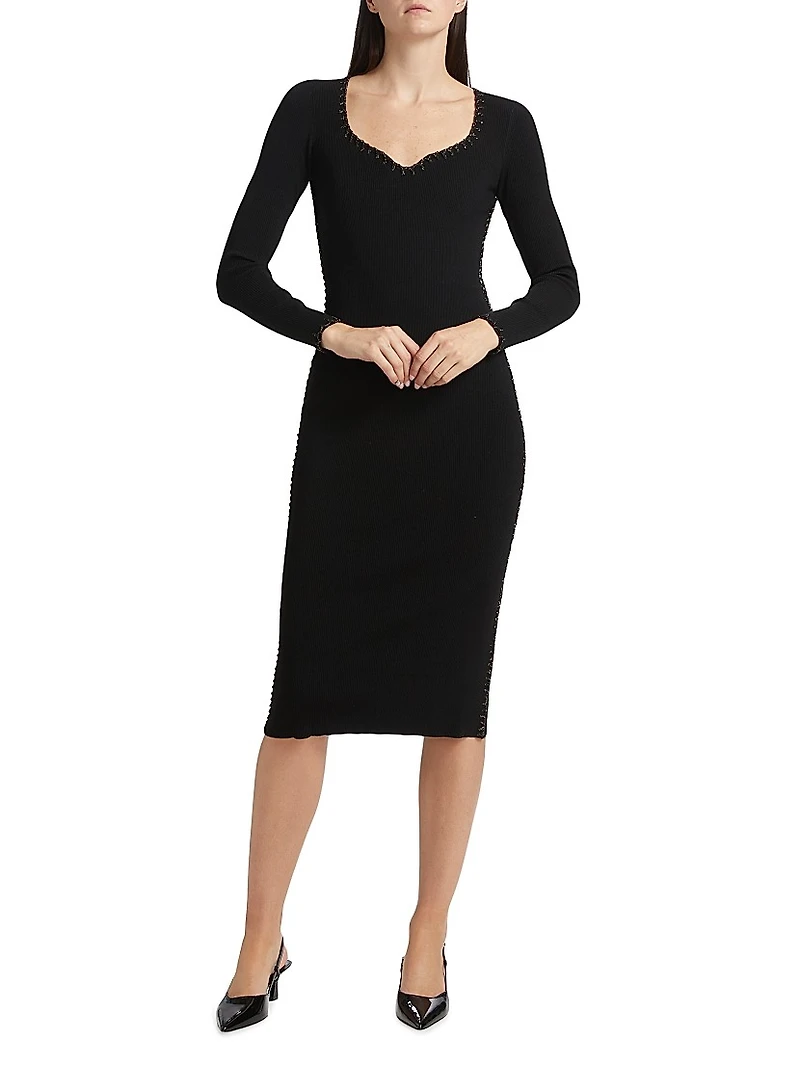 The Maddie Rib-Knit Sweetheart Midi-Dress