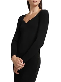 The Maddie Rib-Knit Sweetheart Midi-Dress