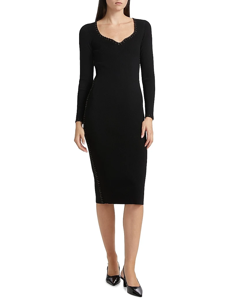 The Maddie Rib-Knit Sweetheart Midi-Dress