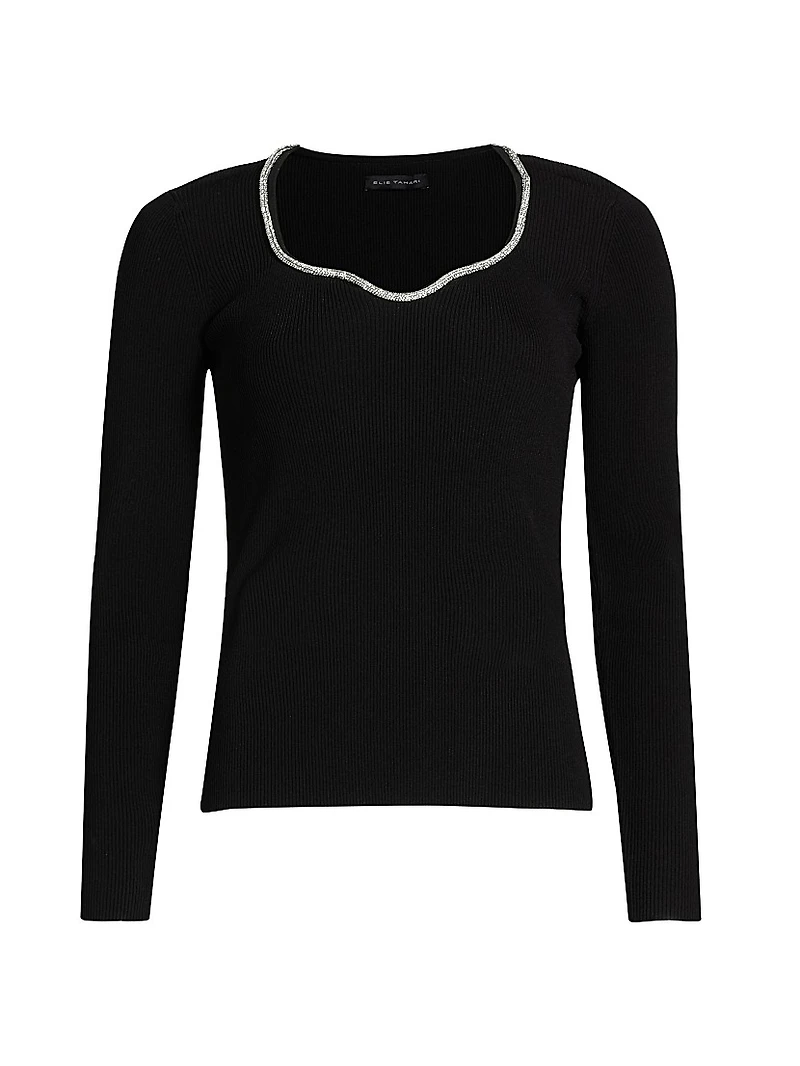 Ana Embellished Rib-Knit Sweater