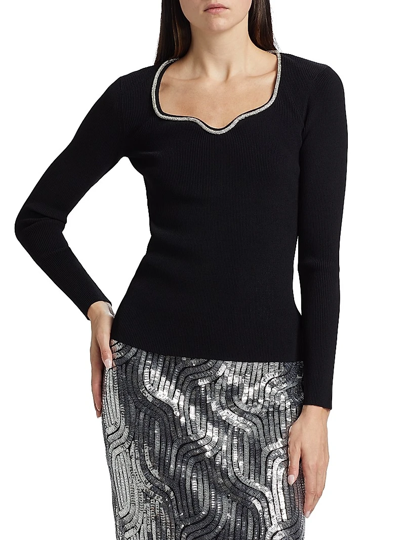 Ana Embellished Rib-Knit Sweater