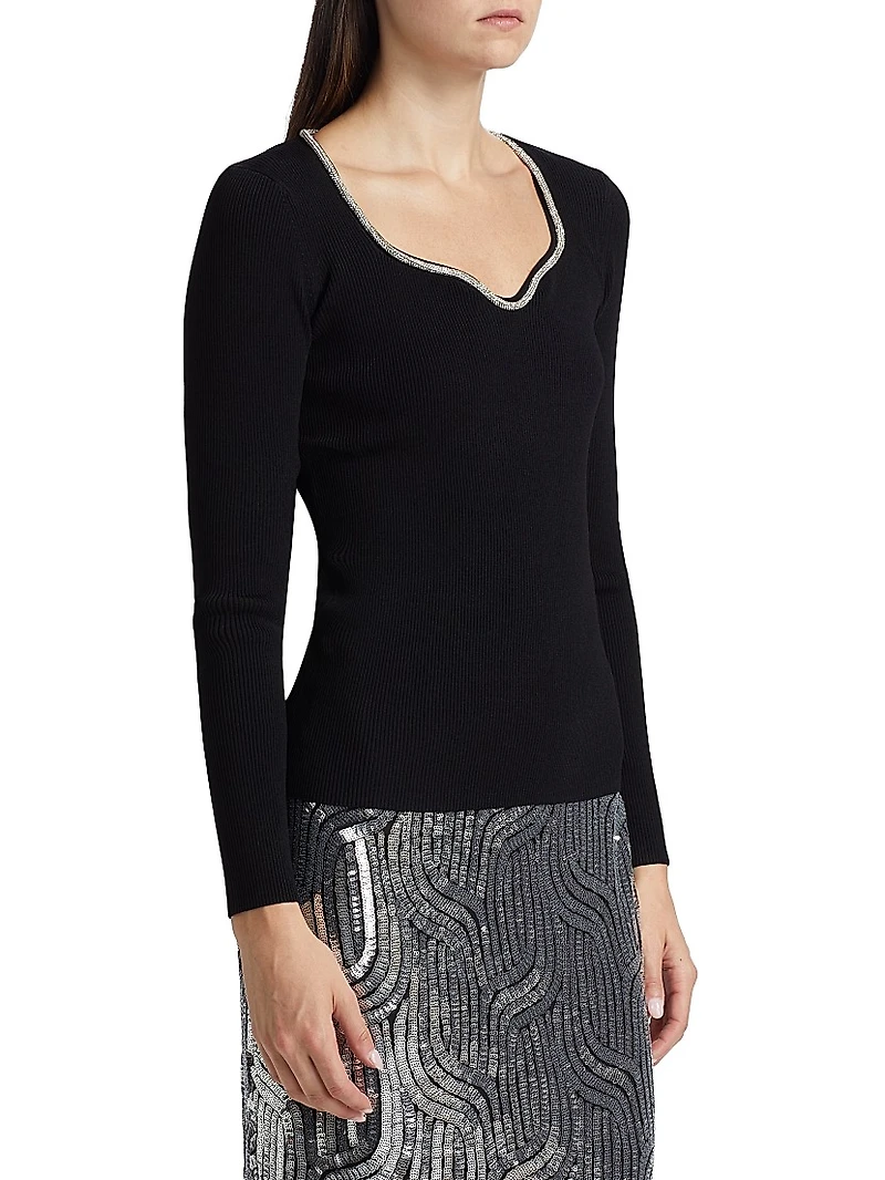 Ana Embellished Rib-Knit Sweater