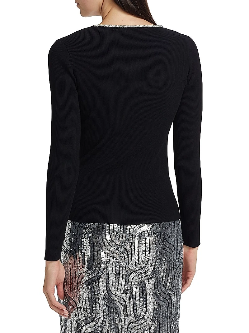 Ana Embellished Rib-Knit Sweater