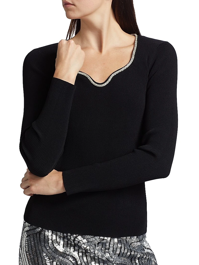 Ana Embellished Rib-Knit Sweater