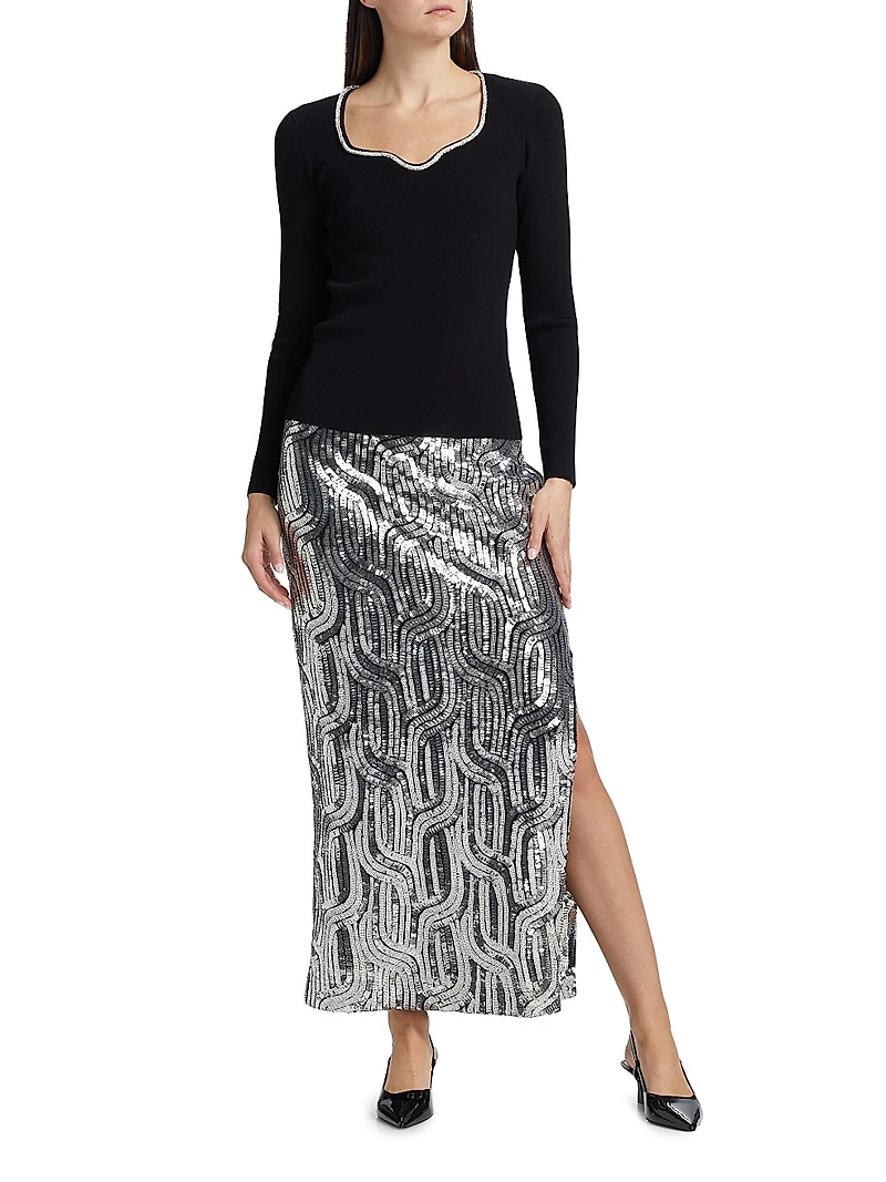 Ana Embellished Rib-Knit Sweater
