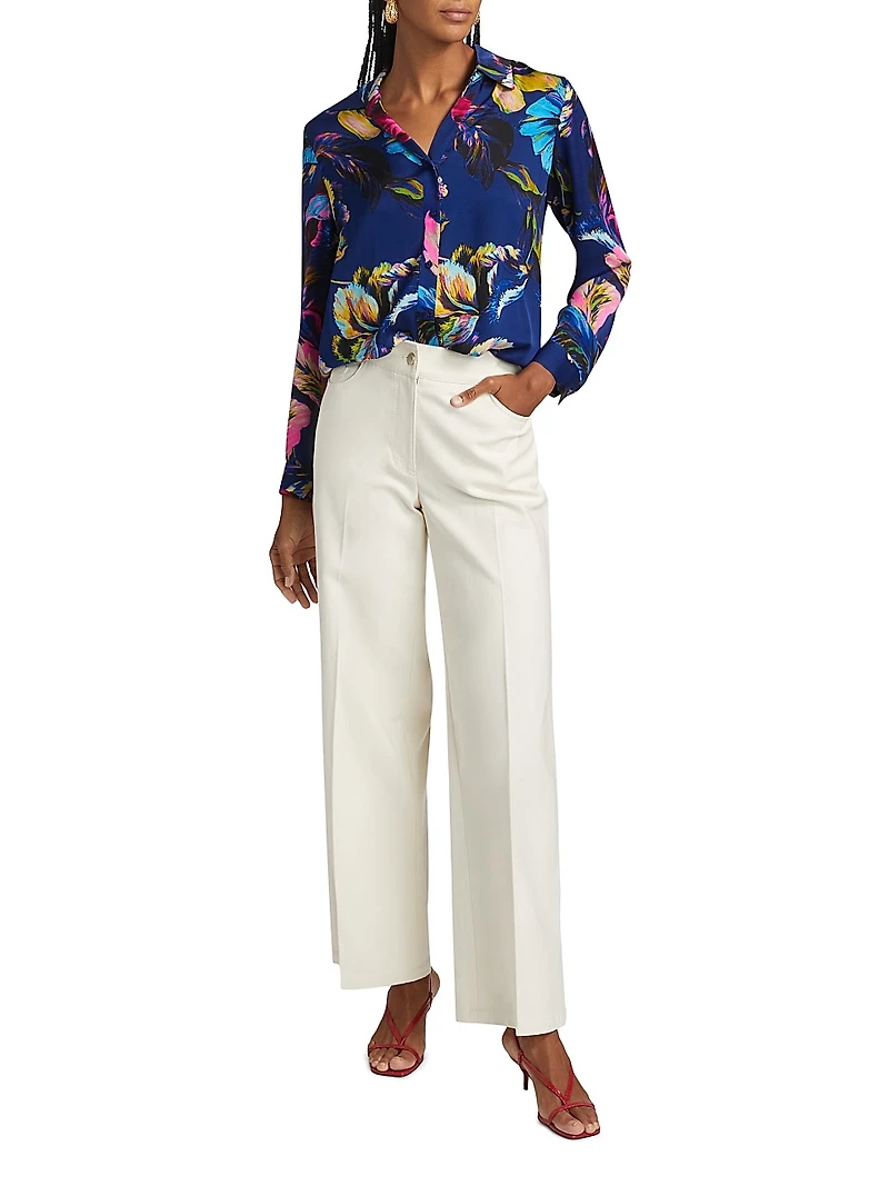 Leith Stretch-Cotton High-Rise Wide-Leg Pants