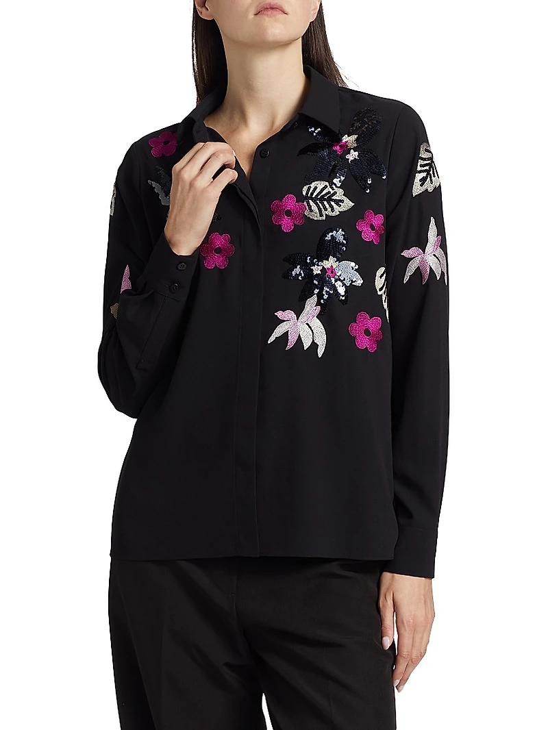 Bailey Floral Embellished Button-Front Blouse