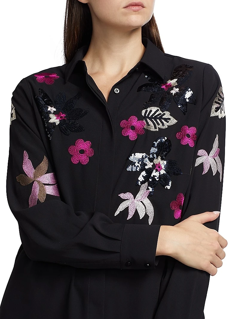 Bailey Floral Embellished Button-Front Blouse