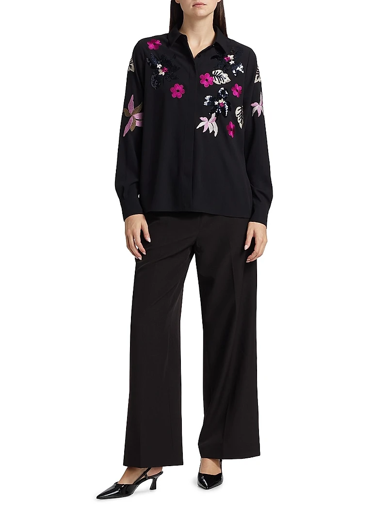 Bailey Floral Embellished Button-Front Blouse