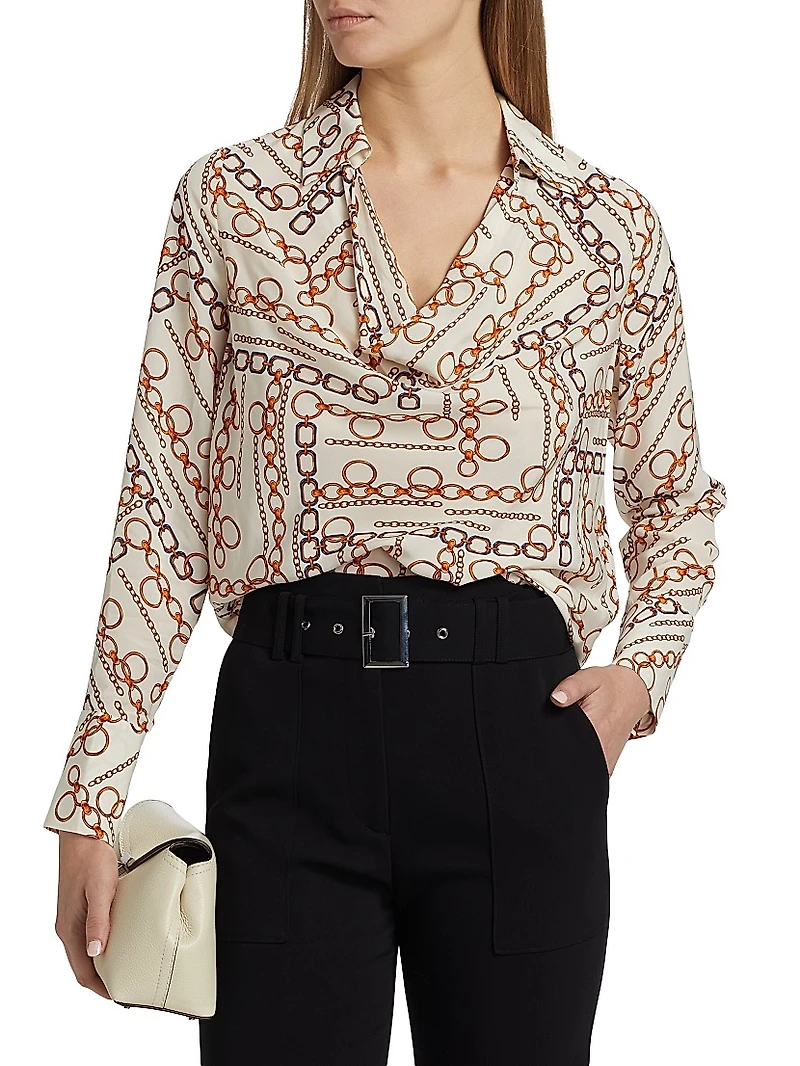 The Ciaran Gilded Chain Printed Draped Blouse