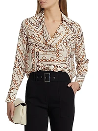 The Ciaran Gilded Chain Printed Draped Blouse
