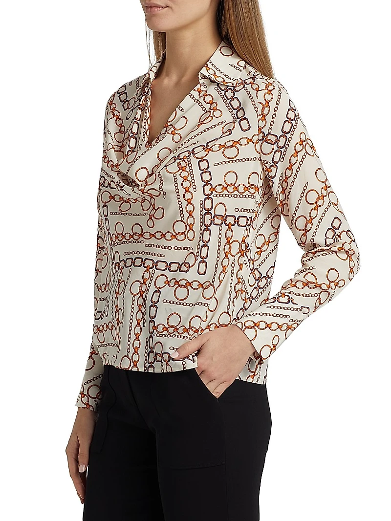 The Ciaran Gilded Chain Printed Draped Blouse